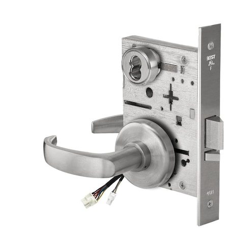 Best Fail Secure, 12V, Electrified Mortise Lock, 14 Lever, H Rose, Request to Exit, Satin Chrome 45HW7DEU14H626RQE12V